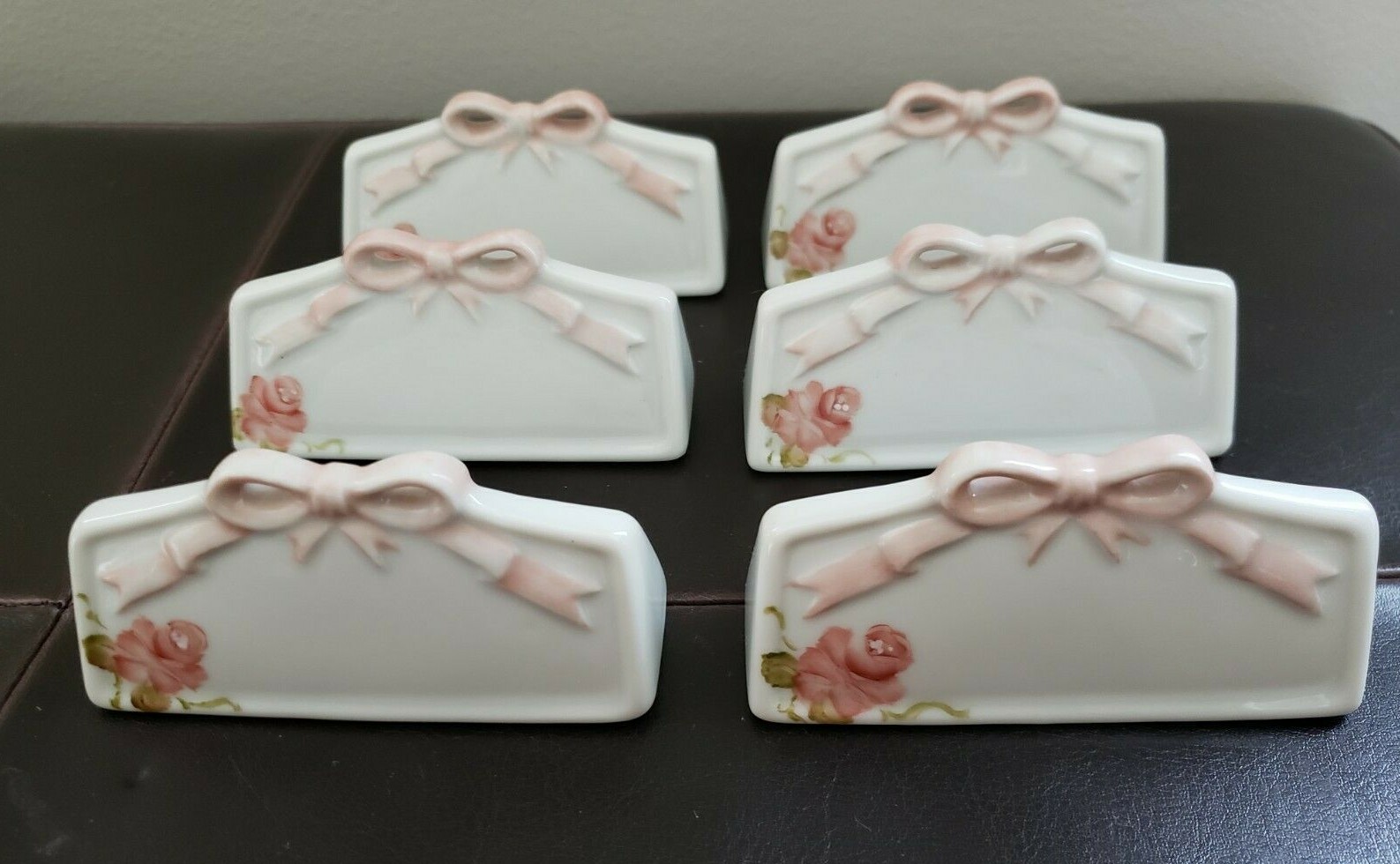 Vtg Set of 6 Floral Porcelain Name Plates Place Cards Hand painted