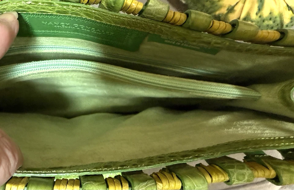 NUEVO SIN ETIQUETAS NANCY GONZALEZ Bolso Cartera Tejido Verde ALLIGATOR Foto 4 de 4