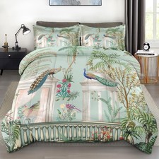 Pamnest Comforter Set Full Size, Peacock Plant Bird 3 Pcs Soft Bedding Set for K
