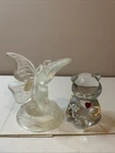 Vintage Fenton Glass January Birthstone Red Heart Bear Figurine & Butterfly