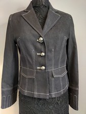 W Work To Weekend Charcoal Black Stitch Design Colorful Lined Blazer Size 6