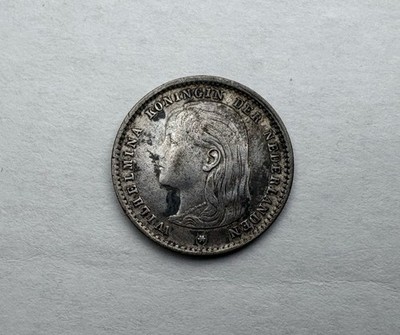 J3927 NETHERLANDS 1895  WILHELMINA   SILVER  10  CENTS KEY  VALUE  SCARCE