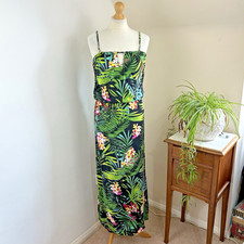 Marks & Spencer M & S Maxi Dress Size S Black Green Tropical Floral Beach Summer