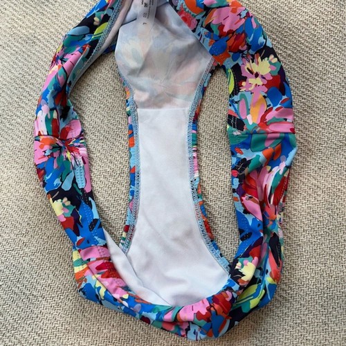 Bikini da bagno donna 2 pezzi taglia grande blu a fascia floreale top - Foto 5 di 11
