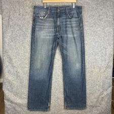 Levis 569 Loose Straight Jeans Mens 38x34 Blue Distressed Baggy Y2K Whiskered