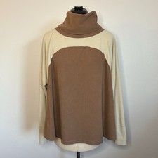 Neutral soft ribbed oversized mockneck/turtleneck poncho style pullover, Small