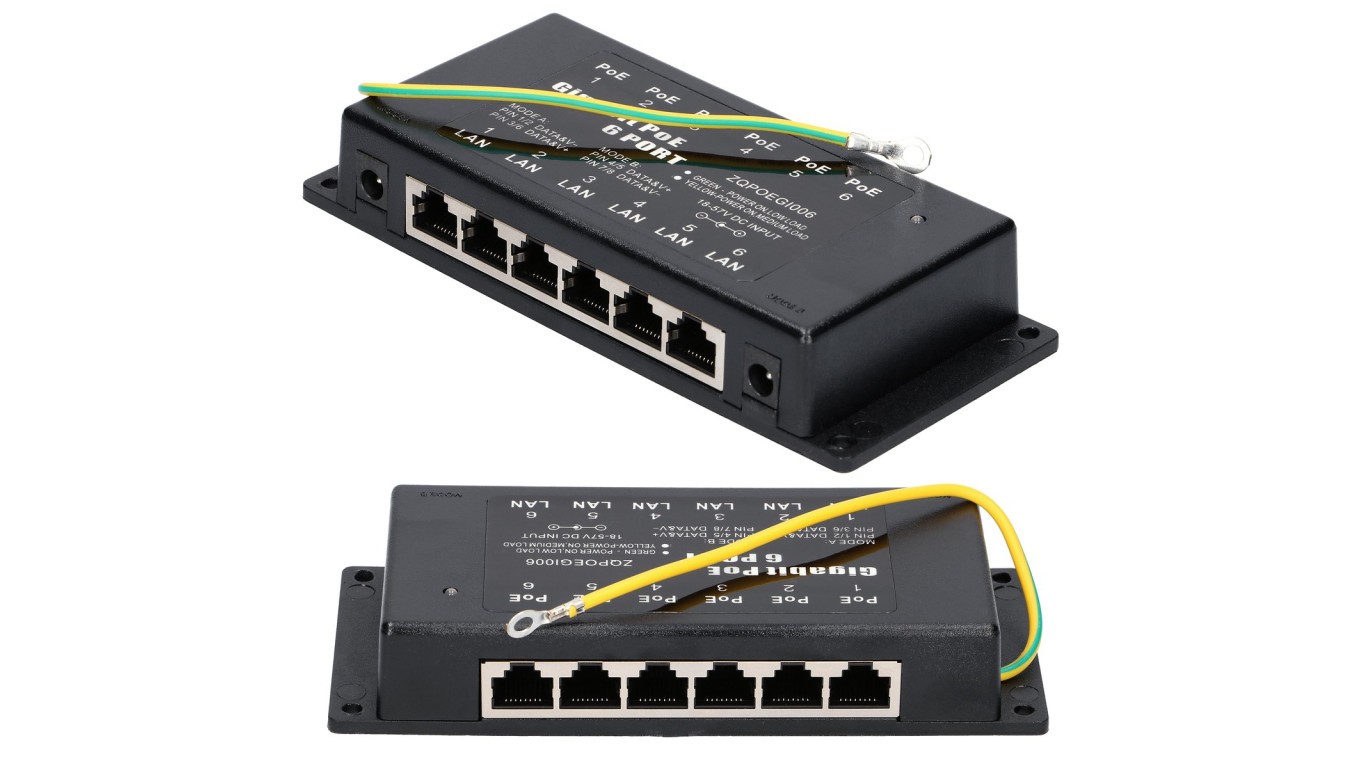 Gigabit PoE Injector 6x 1000Mbps RJ45 6 Port EX.2039