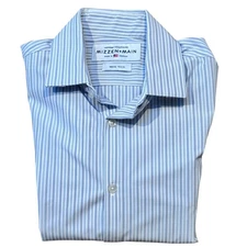 Mizzen+Main Shirt Medium Trim Fit Light Blue Button Up Leeward Striped 