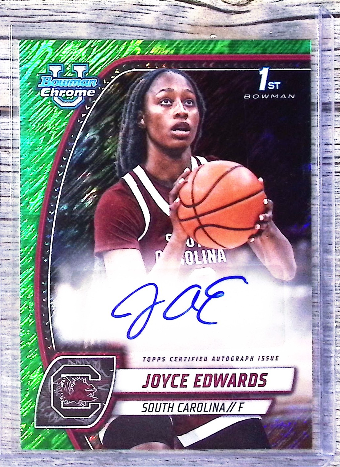2024-25 Bowman University Chrome #36 Joyce Edwards Prospects Auto Green Shim Ref
