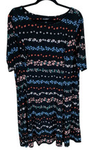 Women's Roz & Ali Black Floral Short Sleeve Midi Knit Dress Size 2X Stretch