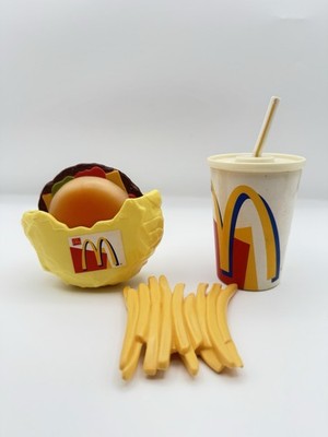 Vintage McDonald s Happy Meal Toy Set Box Burger Fries Electronic Cup Play Food