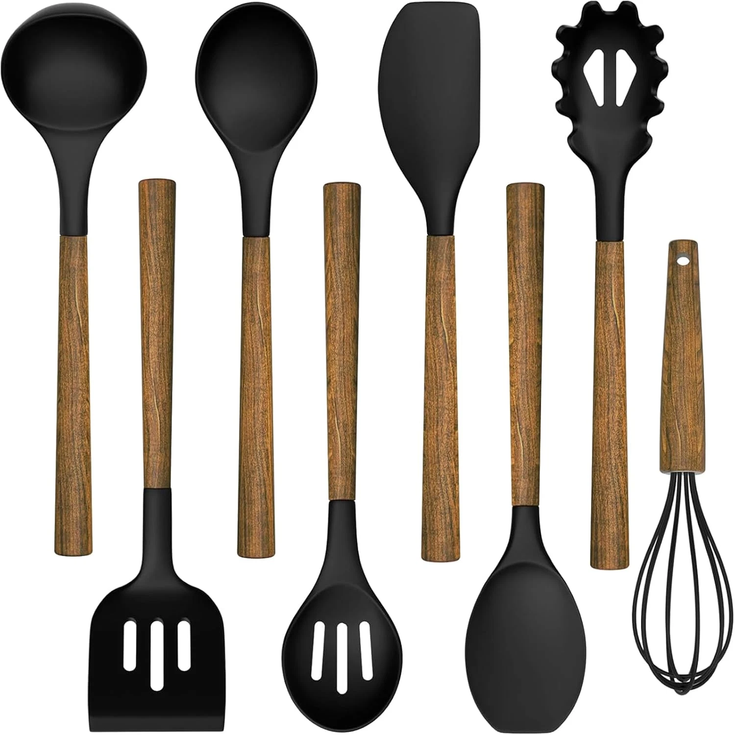 Silicone Cooking Utensil Set, 8-Piece Kitchen Utensils Set with Natural Acacia