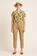 Stella McCartney Cotton CROPPED Tan BUTTON SIDE Minimalist DESIGNER Pants 44 6 8