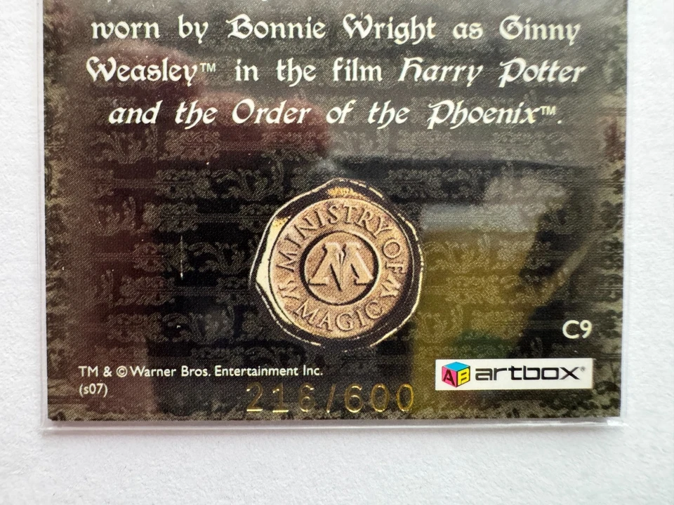 Harry Potter Bonnie Wright Ginny Weasley OOTP  Costume Card C9 216/600 - Image 4 of 4