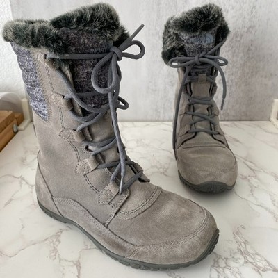 The North Face Boots Women's Sz 7 Grey Fur Lined Suede Nuptse Purna II