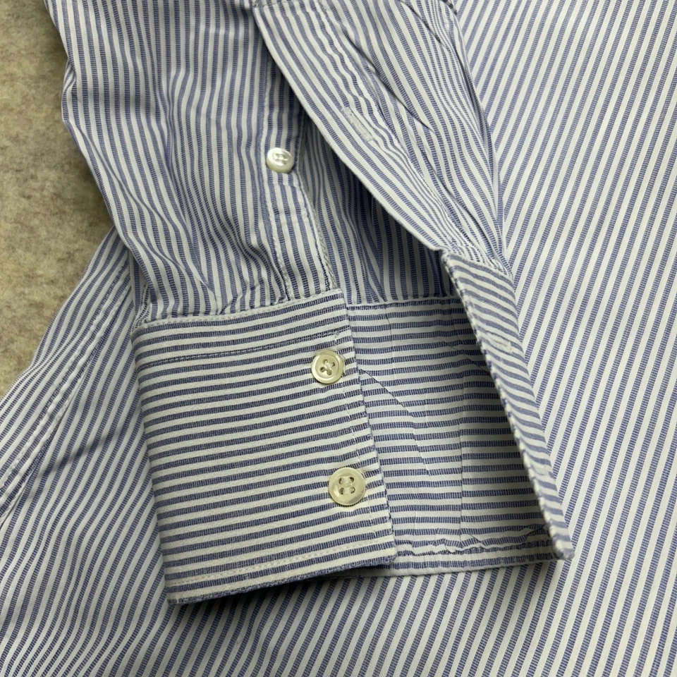 Brunello Cucinelli Men's XXL Slim Fit Blue Striped Dress Shirt - Image 3 of 4