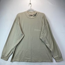 Fear of God Essentials Mock Neck Long Sleeve Shirt Mens Size M Tan Cotton Logo