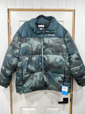 NWT Columbia Pike Lake Men Size XXL Black Camo Puffer Jacket OMNI HEAT MSRP 200