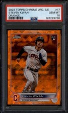 2022 Topps Chrome Update Sapphire Orange Refractor Steven Kwan RC 6/25 PSA 10