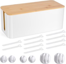 Cable Management Box Wooden Style White 12.6x5.3x4.9