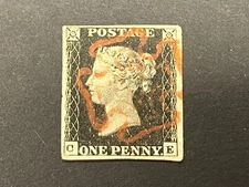 GB 1840  QV  1d black    4 margins  C - E    USED