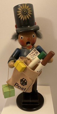 VINTAGE RARE GERMANY STEINBACH SMOKER POSTMAN MAIL MAN WOOD W/ ORIGINAL LABEL