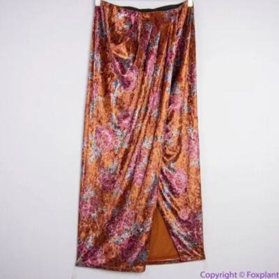 New! Free People Poets Velvet Sarong Skirt in Rust Combo, XS