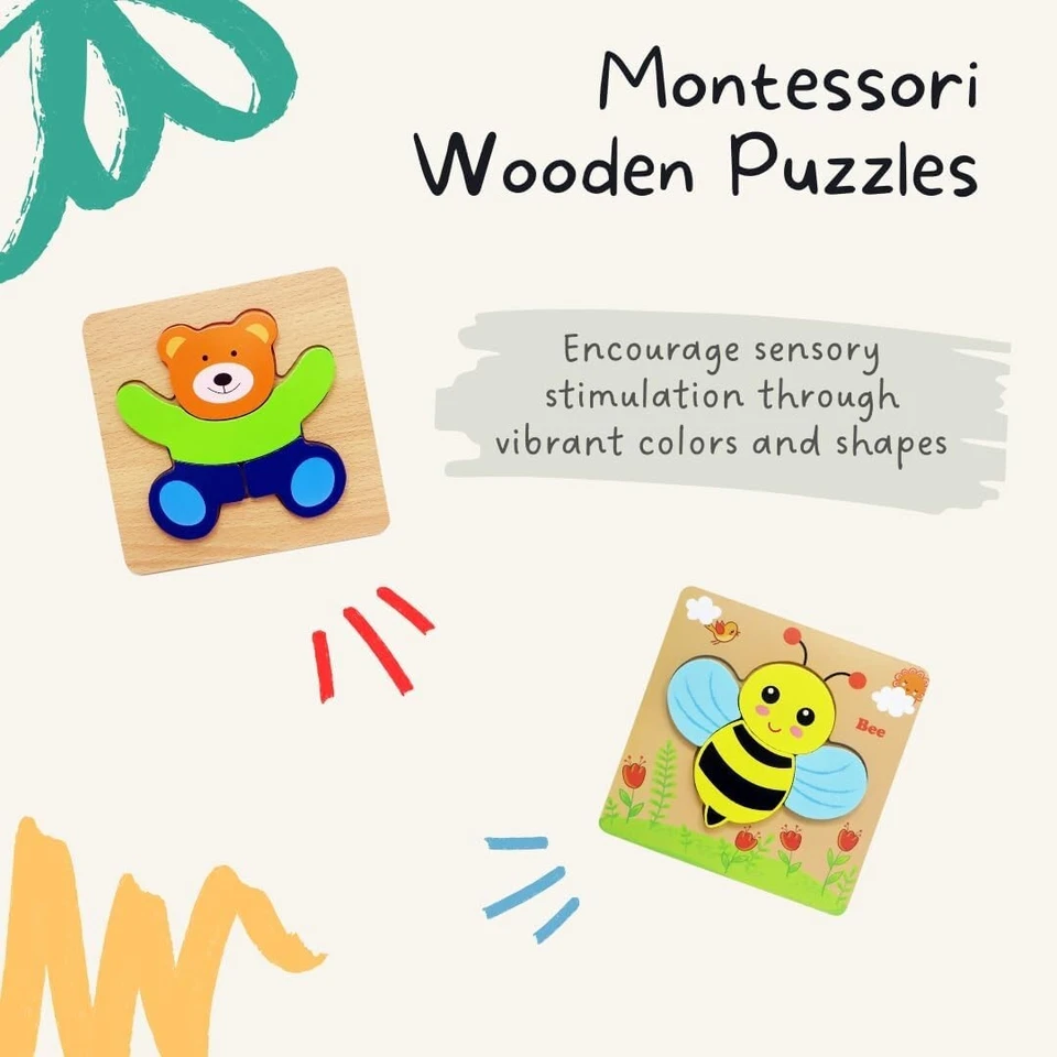 Montessori Wooden Jigsaw Puzzle Toy for Toddlers Boys and Girls: 6-Piece Set - A - Image 4 of 4