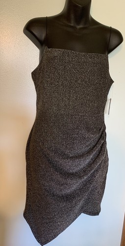 NWT Windsor Silver Glitter Lace Strap Ruched Short Elegant Dress Women's Size L - Picture 3 of 6