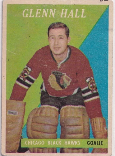 1958-59 Topps #13 Glenn Hall- HOFer- Chicago Blackhawks-POOR