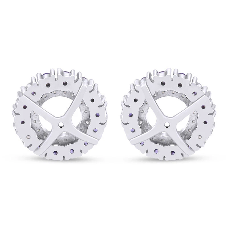 Pendientes chaquetas con halo creadas en laboratorio amatista enchapados en oro blanco de 14 k en plata Foto 3 de 4