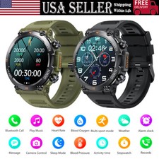 Military Smart Watch for Men Answer/ Make Call Rugged Heart Rate Fitness Tracker