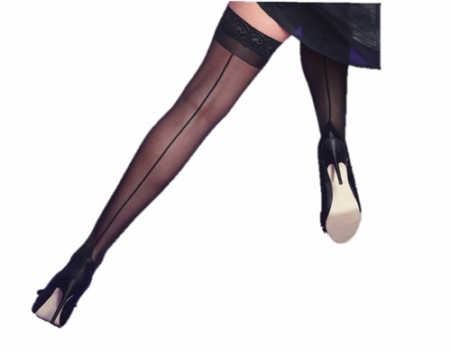 Calze Retro Con Cucitura Dietro Delle Donne | Autoreggenti In Lycra Seta | Nero, Nudo, Rosso - 3
