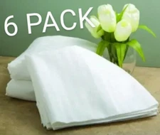 6 PACK WelSpun T220 Stripe Fitted Sheet Full 54x80x14 White Blue Hem Thread 