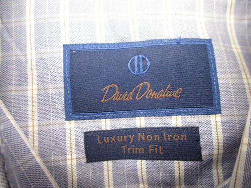 David Donahue Button Up Shirt Men's Large Blue White Gold Geometric Pattern - Picture 6 of 12