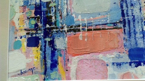 ORIGINAL TABLEAU HUILE SUR PAPIER " ABSTRAIT " de MICHELINE BAUMÉ signé - Imagen 4 de 6