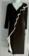 Lauren Ralph Lauren Black/White Ruffle-Trimmed Stretch Jersey Shirred Dress 12