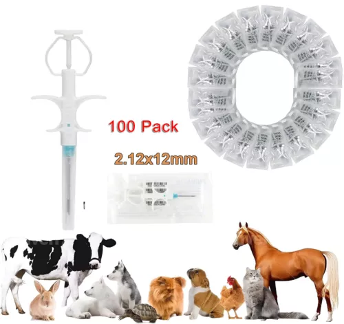 100Pcs 2.12x12mm 134.2KHz Animal Microchips Pet Cat Dog Cow ID Tag FDX-B ISO - Picture 1 of 5
