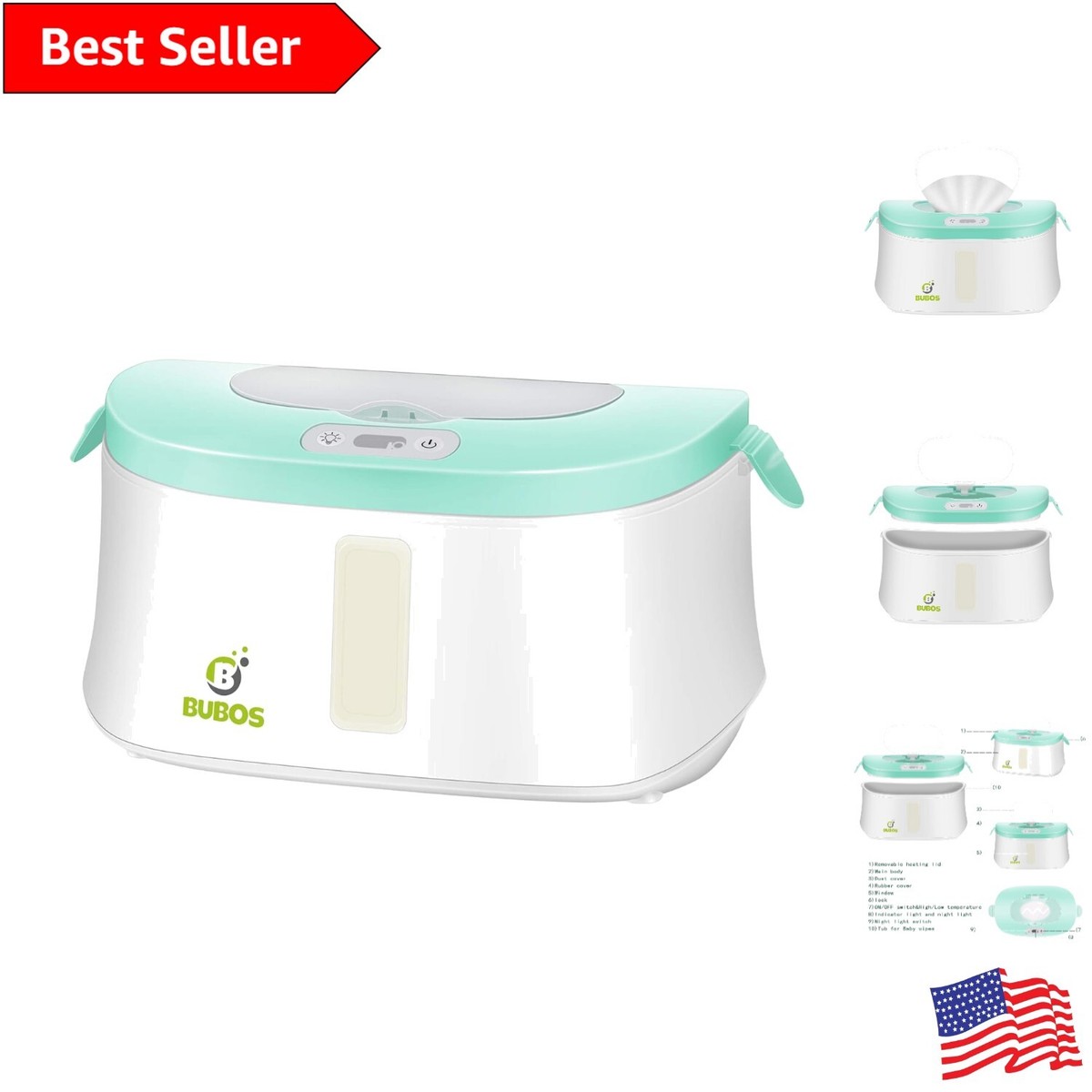 Lingette Humide Flexman Wipe Warmer, 7.9X4.7X3.9in USB Powered Wet Wipe Dispenser, Constant Temperature Large Capacity Wipe Heater With Digital Display For Infants, Baby (Green Best Baby Wipe Warmer 2025