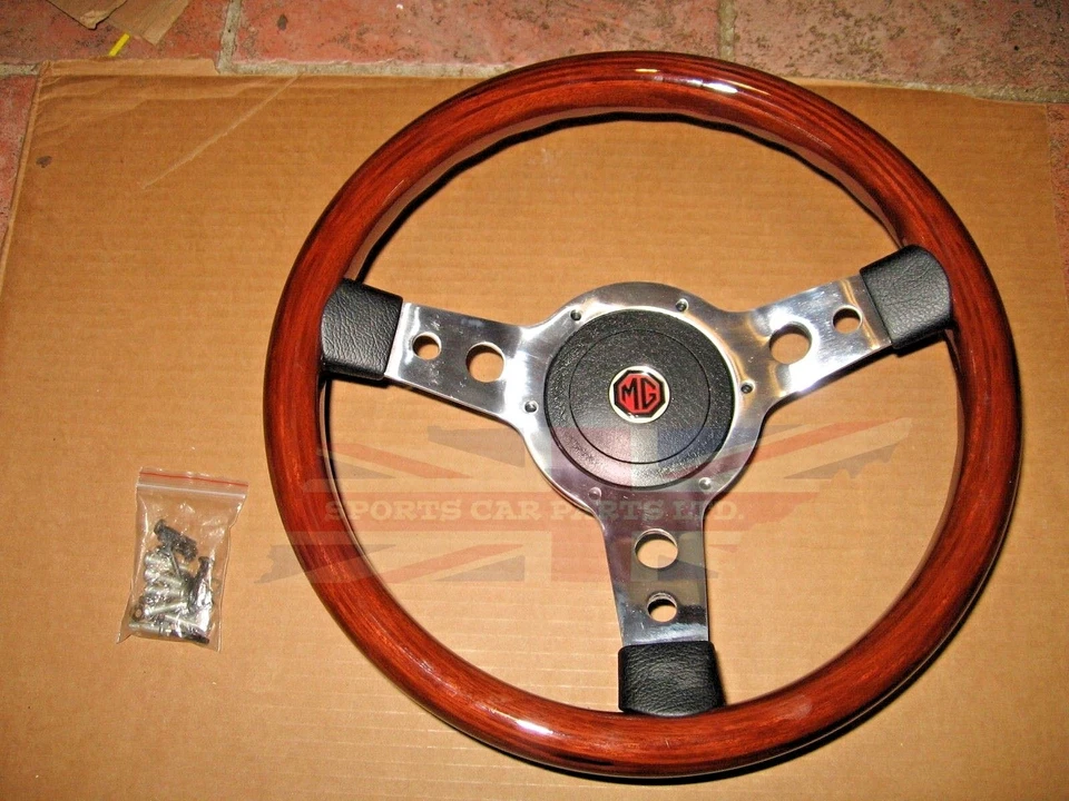 New 13" Wood Steering Wheel and Adaptor for MGB 1970-1976 MG Midget 1970-1977 - Image 2 of 4
