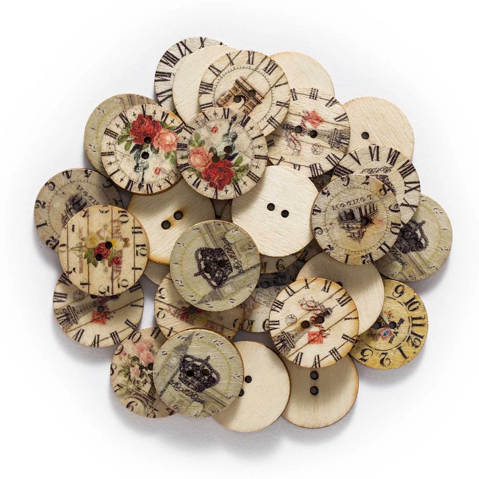 50pcs Building Theme Wood Buttons Sewing Scrapbook Clothing Crafts Decor 15-25mm - Image 2 of 3