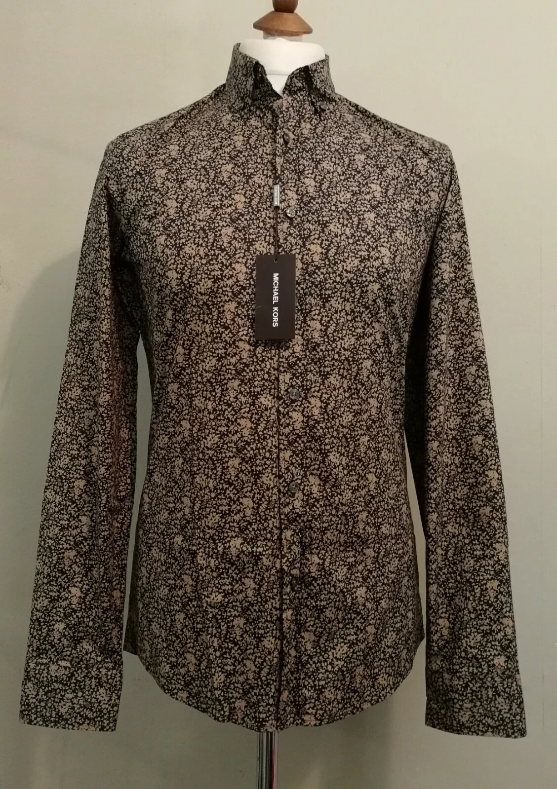 Michael Kors Mens Floral Print Slim Fit Stretch LongSleeve Shirt Size Small