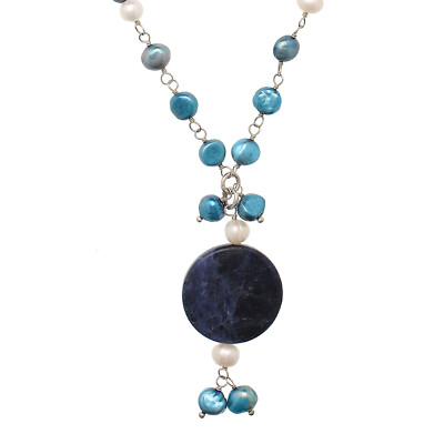 Necklace Real Silver 925 Sterling Silver Sodalite and Beads 45-50cm Y Chain