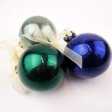 Clear Glitter Christmas Ornament Baubles with Gold Ribbon Lot of 3