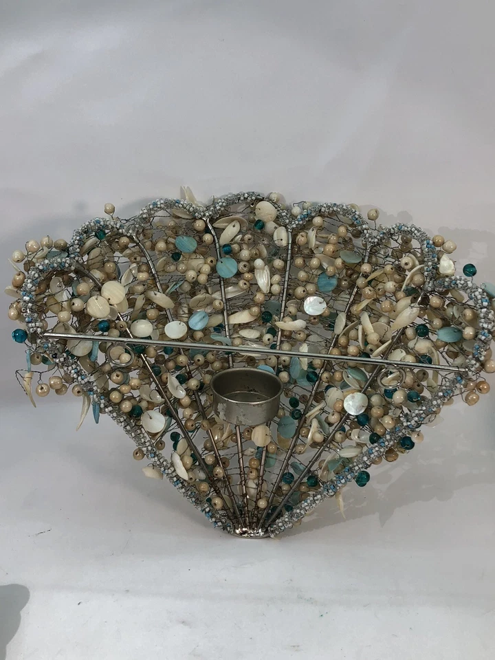 Unique Handmade Beaded And Shells Wall Sconce 8” In Height - Image 4 of 4