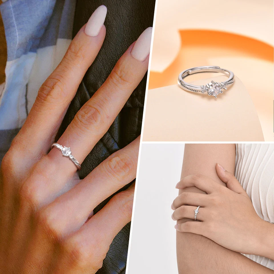 Anillo solitario Vnox para mujer, anillo de boda solitario nupcial, banda para el dedo regalo Foto 2 de 4