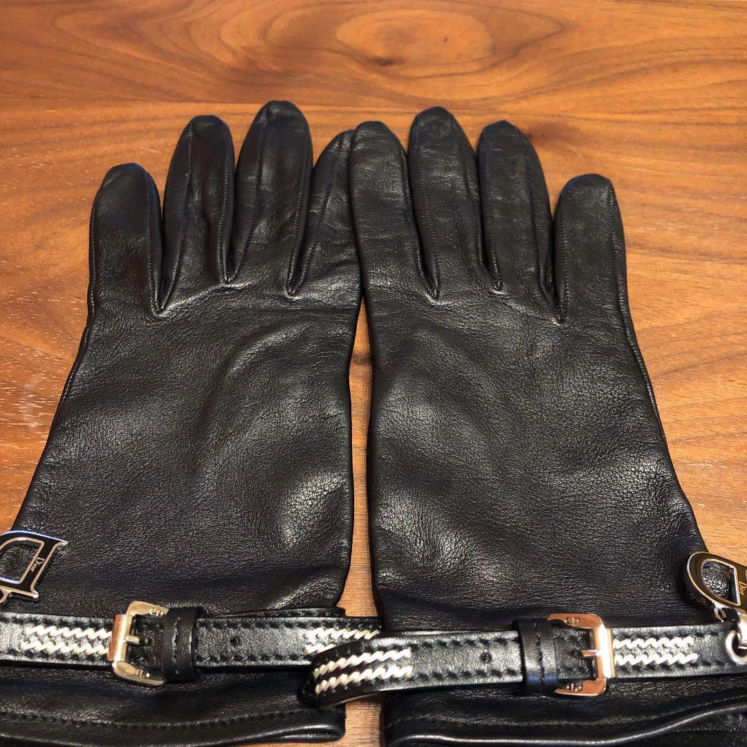 Gants Christian Dior noir cuir véritable portés deux fois taille 6 1/2 accessoire