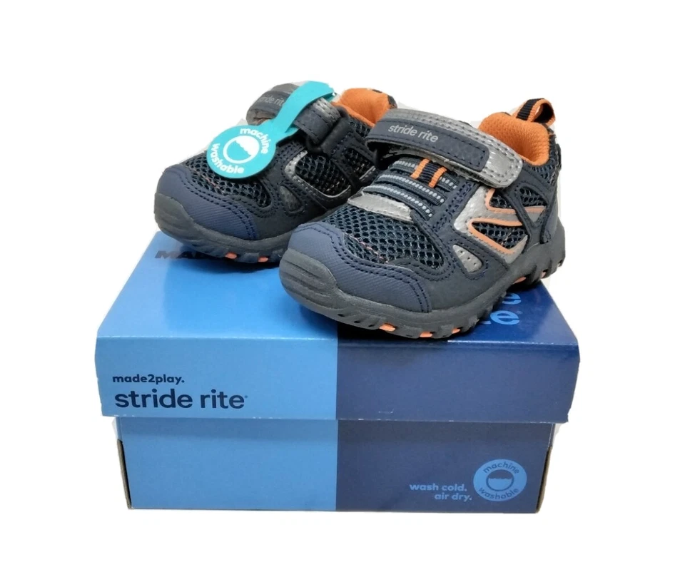 Zapato Deportivo Informal Stride Rite M2P Artin Bebé Niño Talla 4 Azul Marino y Naranja Nuevo con Etiquetas Foto 3 de 3