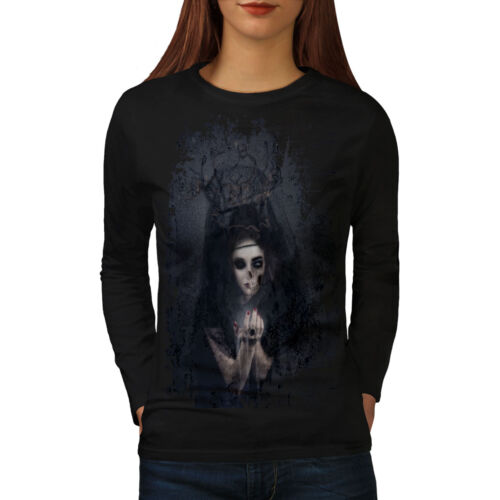 Wellcoda Scary Girl Scream Womens Long Sleeve T-shirt, Scary Casual Design - Picture 1 of 5