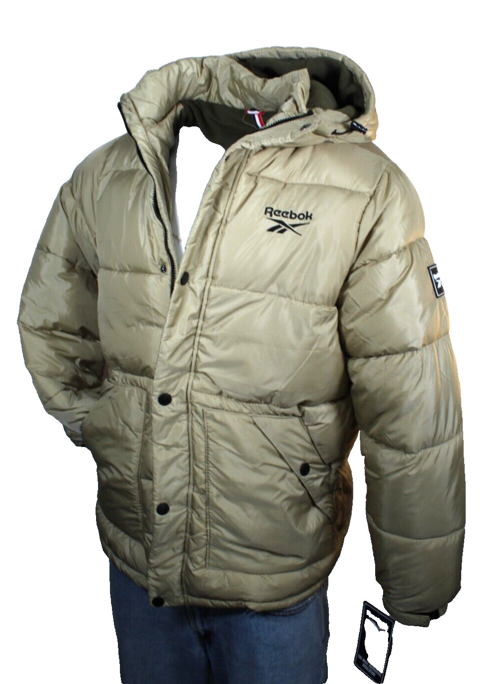 New REEBOK Size Large Sand Color Men's Quilted Puffer Hooded Jacket RETAIL $165 thumbnail 6